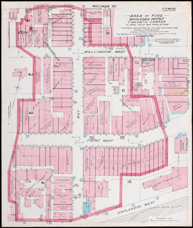 Fire insurance plan showing extent of fire, Charles Edwin Goad, 1904, MT 799